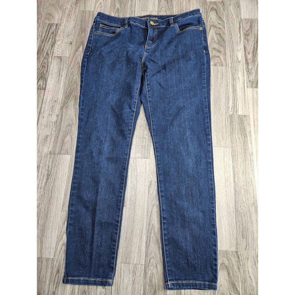 Michael Kors Skinny Jeans Womens 8 Blue Dark Wash Gold Logo Denim